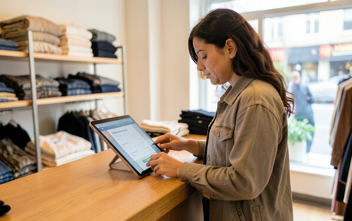 A boutique owner completing an online order