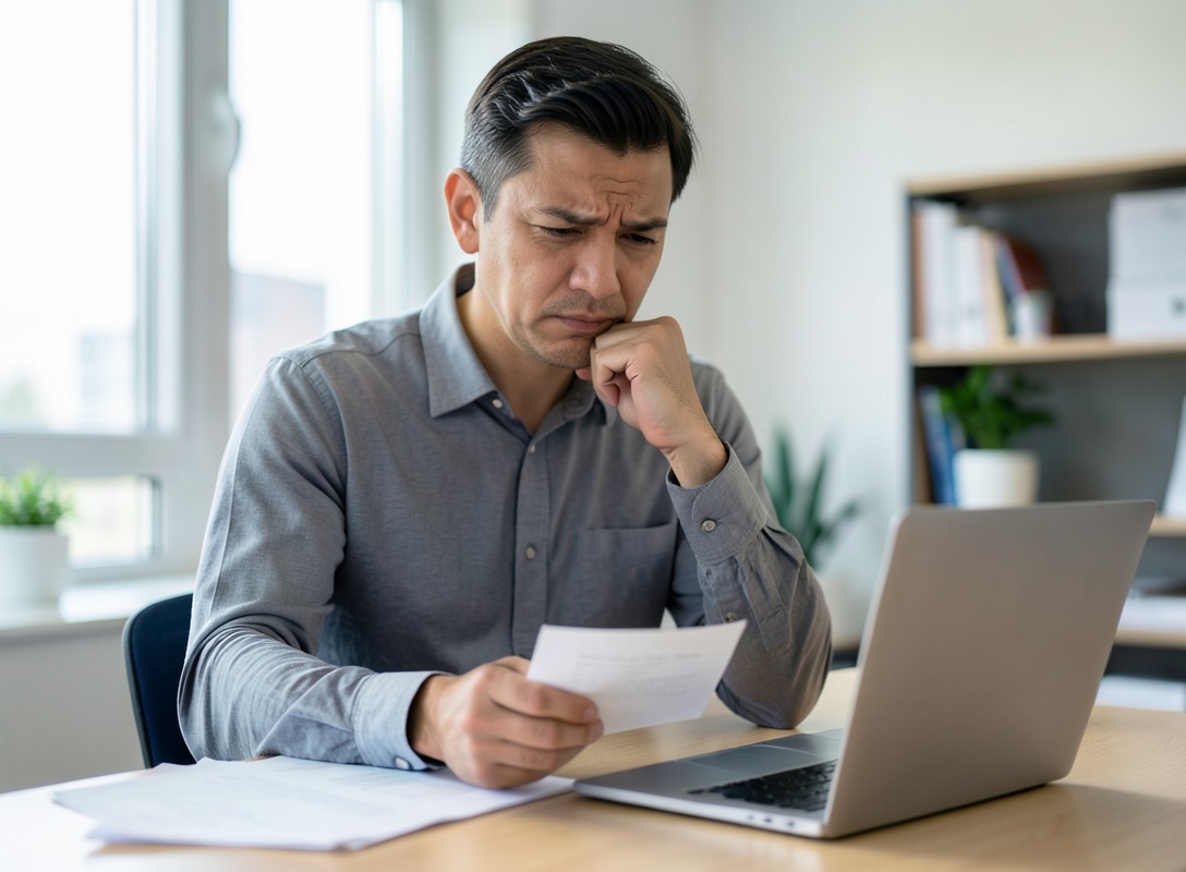 A business owner reading a renewal invoice