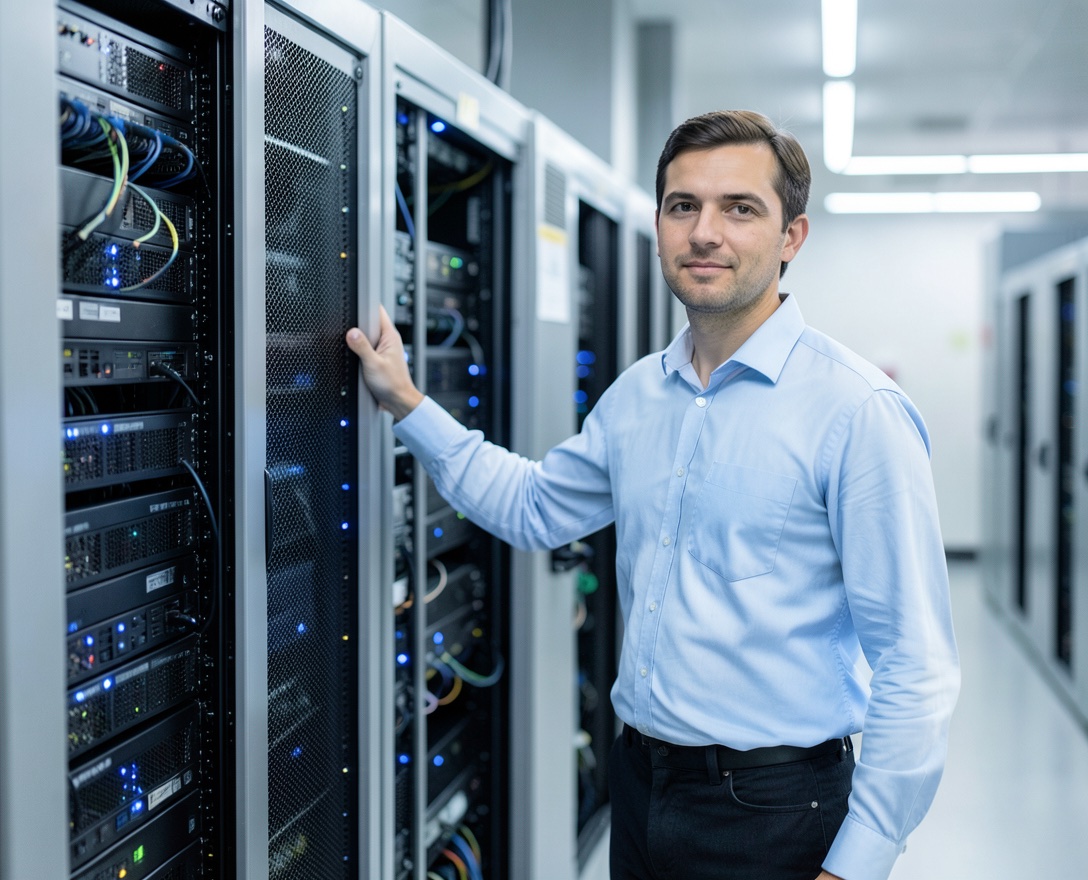 A HOST09 engineer at the racks